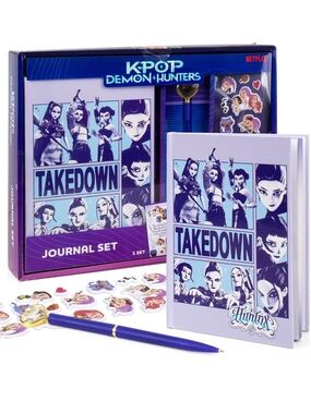 K-POP Demon Hunters "Takedown" Journal Set With Jewel Pen & Chibi Puffy Stickers